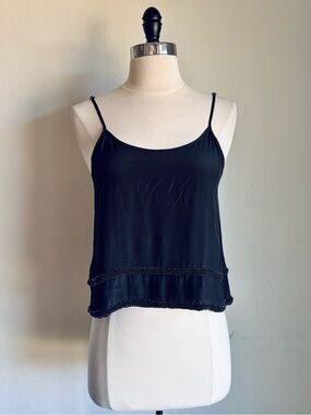 MLV Charlize Spaghetti Strap Silk Cami with Beaded Hem, Black, Sz XS NWT